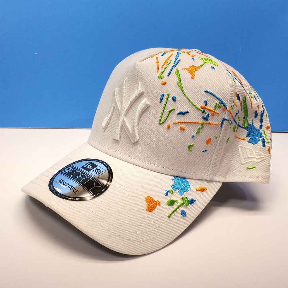 New Era Baseball Cap Hat Men's NY Yankees White Paint Splatter 9FORTY Adjustable